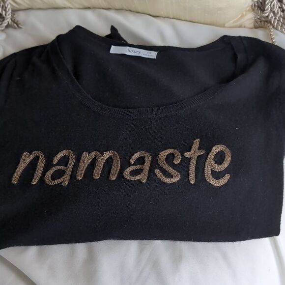 Subtle Luxury "Namaste" Super Soft Black Lightweight Sweater - Picture 8 of 10